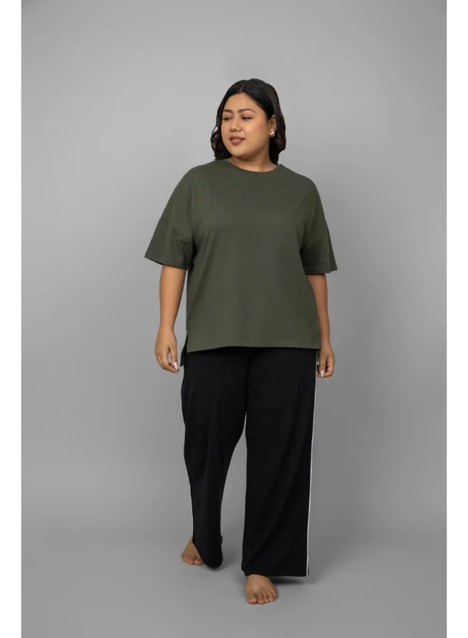 NeceSera Green top with Black Piping Pants Set