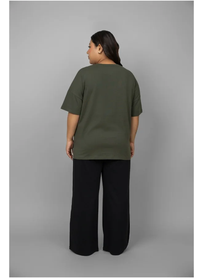 NeceSera Green top with Black Piping Pants Set