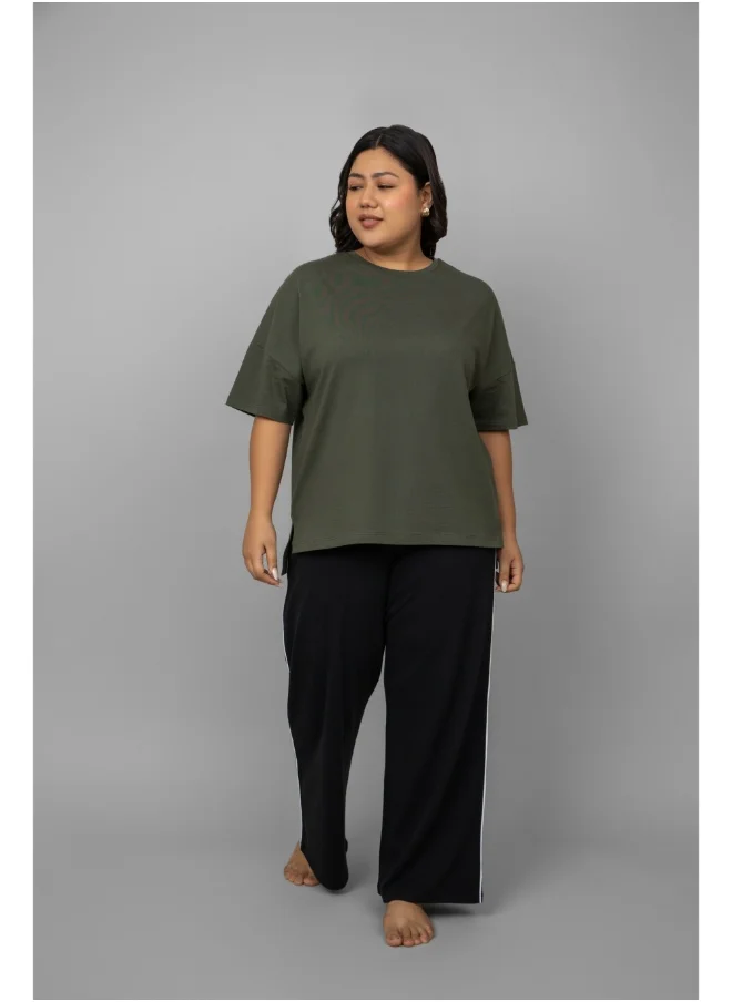 NeceSera Green top with Black Piping Pants Set