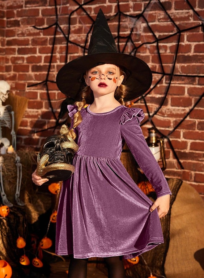 Arshiner فستان أرتشينر للأطفال من المخمل، خريف شتاء، بأكمام طويلة، لحفلات العيد أو عيد الميلاد، فساتين أميرات باللون الأرجواني 2-3 سنوات - Image 5