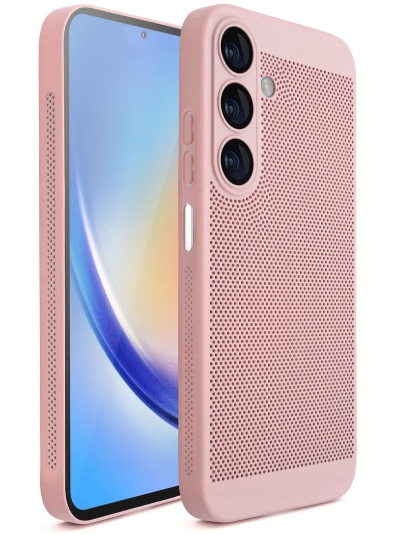 Heat Dissipation Case with Built in Camera Lens Protector Slim Fit Breathable Cooling Anti Fingerprint Hard PC Back Shockproof Cover For Samsung Galaxy A24 (Pink) - Image 1