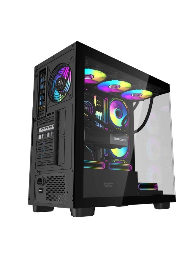 DarkFlash DS900G ATX Mid-Tower PC Case, Curved Tempered Glass, 0.5mm SPCC Steel, 7 PCI Slots, GPU Up to 425mm, CPU Cooler Up to 170mm, 2x HDD & 2x SSD, USB 3.0 & Type-C, Full Dust Filters, Multi-Fan & Radiator Support, Black - Image 4