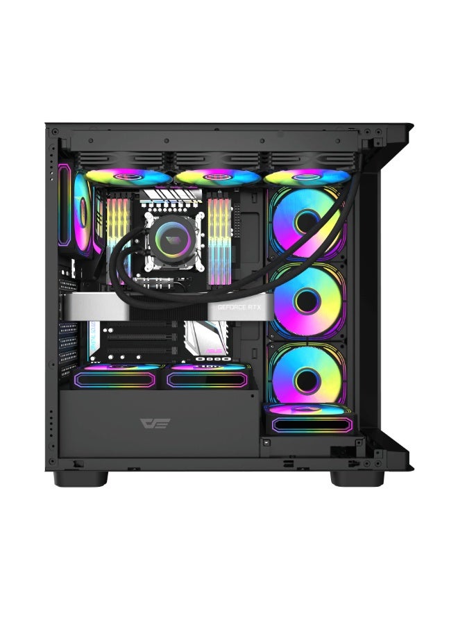 DarkFlash DS900G ATX Mid-Tower PC Case, Curved Tempered Glass, 0.5mm SPCC Steel, 7 PCI Slots, GPU Up to 425mm, CPU Cooler Up to 170mm, 2x HDD & 2x SSD, USB 3.0 & Type-C, Full Dust Filters, Multi-Fan & Radiator Support, Black - Image 5