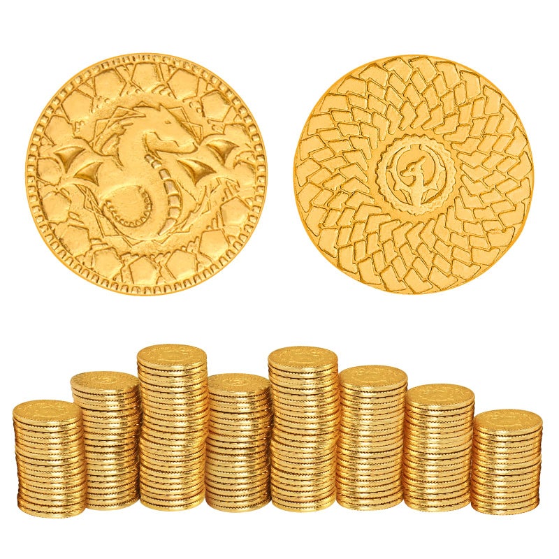 Byhoo 50 PCS DND Fantasy Metal Gold Coins Leather Pouch for Dungeons Dragons Novelty Tabletop RPG Board Games Tokens Treasure Coins for Party Tablelap Games Accessories Addons Medieval Game - Image 2