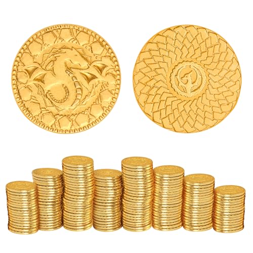 Byhoo 50 PCS DND Fantasy Metal Gold Coins Leather Pouch for Dungeons Dragons Novelty Tabletop RPG Board Games Tokens Treasure Coins for Party Tablelap Games Accessories Addons Medieval Game - Image 1