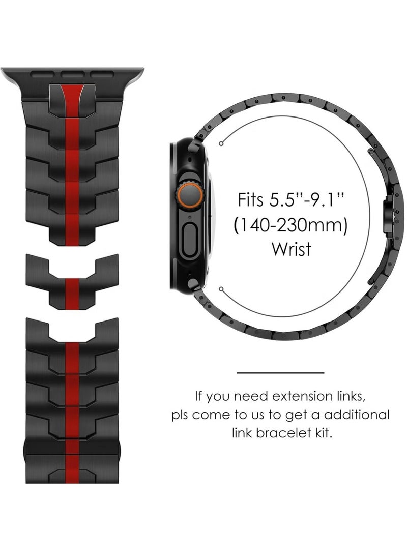 TIGER Stainless Steel Strap for iWatch 49mm, 46mm, 45mm, 44mm, 42mm – Black/Red Replacement Band for Apple Watch Ultra 3, Ultra 2, Ultra, Series 10, 9, 8, 7, SE, 6, 5, 4, 3, 2, 1 – Stylish, Durable, and Adjustable - Image 2