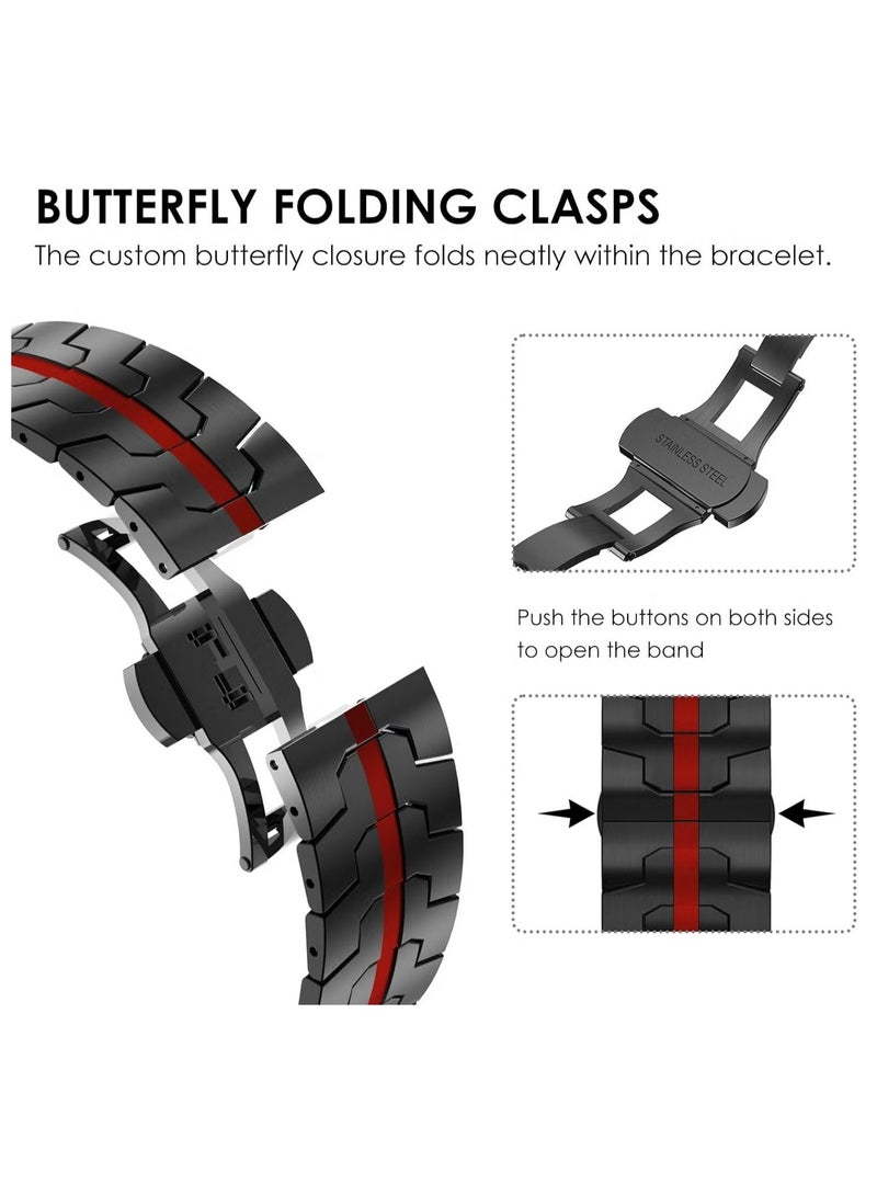 TIGER Stainless Steel Strap for iWatch 49mm, 46mm, 45mm, 44mm, 42mm – Black/Red Replacement Band for Apple Watch Ultra 3, Ultra 2, Ultra, Series 10, 9, 8, 7, SE, 6, 5, 4, 3, 2, 1 – Stylish, Durable, and Adjustable - Image 4