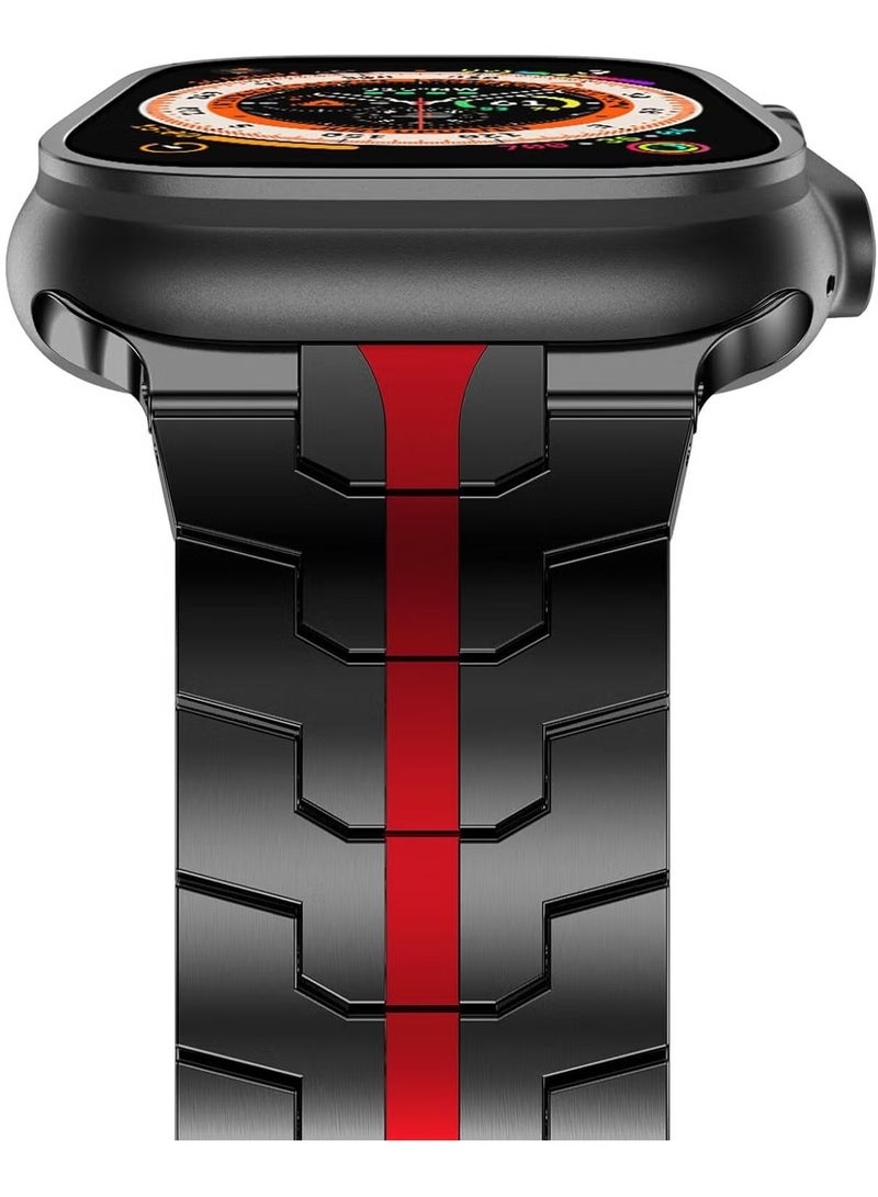 TIGER Stainless Steel Strap for iWatch 49mm, 46mm, 45mm, 44mm, 42mm – Black/Red Replacement Band for Apple Watch Ultra 3, Ultra 2, Ultra, Series 10, 9, 8, 7, SE, 6, 5, 4, 3, 2, 1 – Stylish, Durable, and Adjustable - Image 5