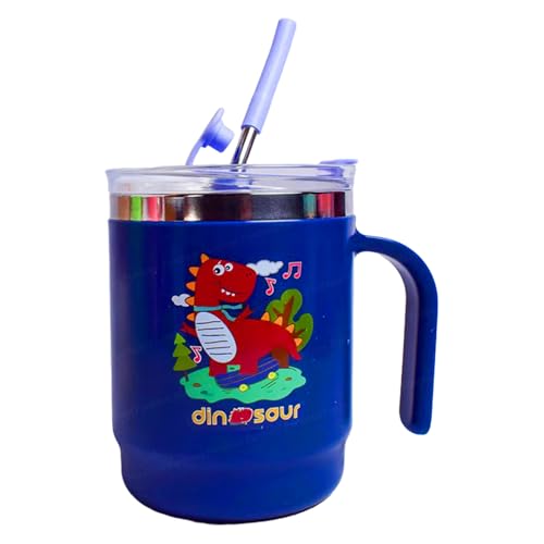 FunBlast Stainless Steel Mug with Lid & Straw for Kids, Milk Drinking Mug for Kids, Insulated Coffee Mug for Girls, Insulated Vacuum Cup, Birthday Return Gifts for Kids (400 ML, Multicolor) - Image 1