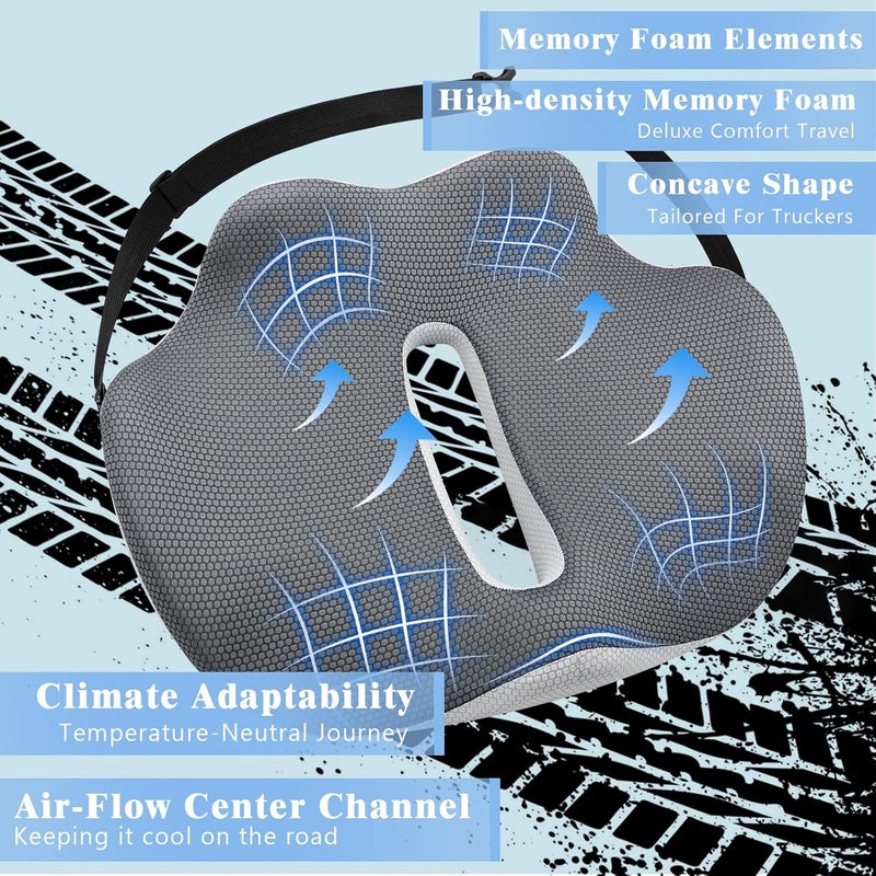 japiroc Semi Truck Seat Cushion for Truck Driver - Ultimate Memory Foam for Back Support & Pain Relief - Gray - Image 3