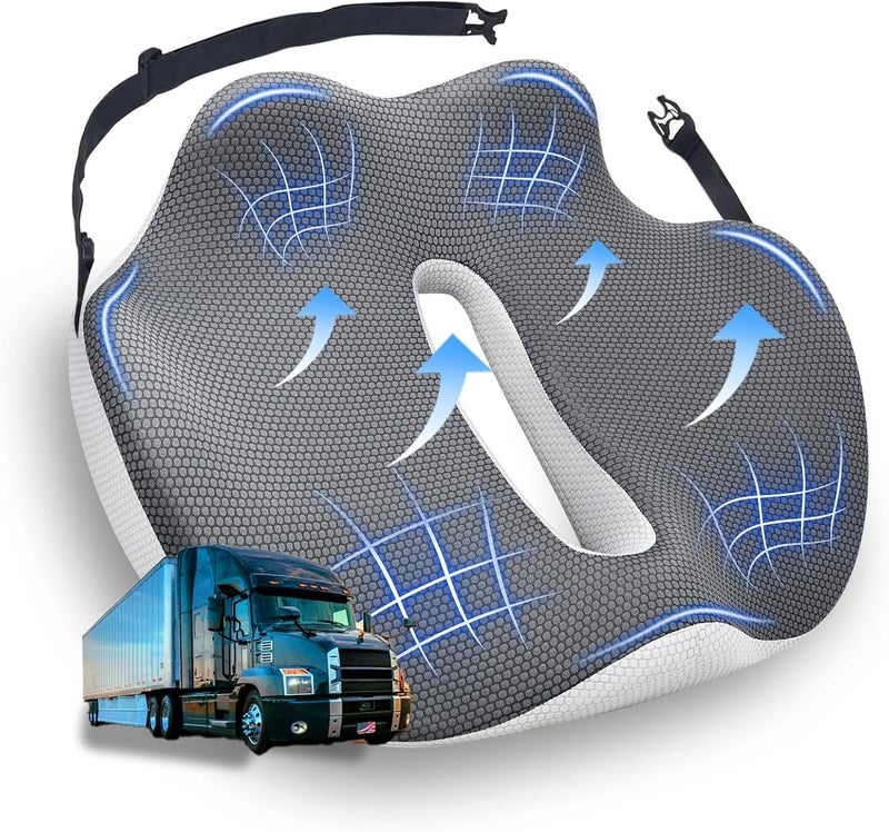 japiroc Semi Truck Seat Cushion for Truck Driver - Ultimate Memory Foam for Back Support & Pain Relief - Gray - Image 1