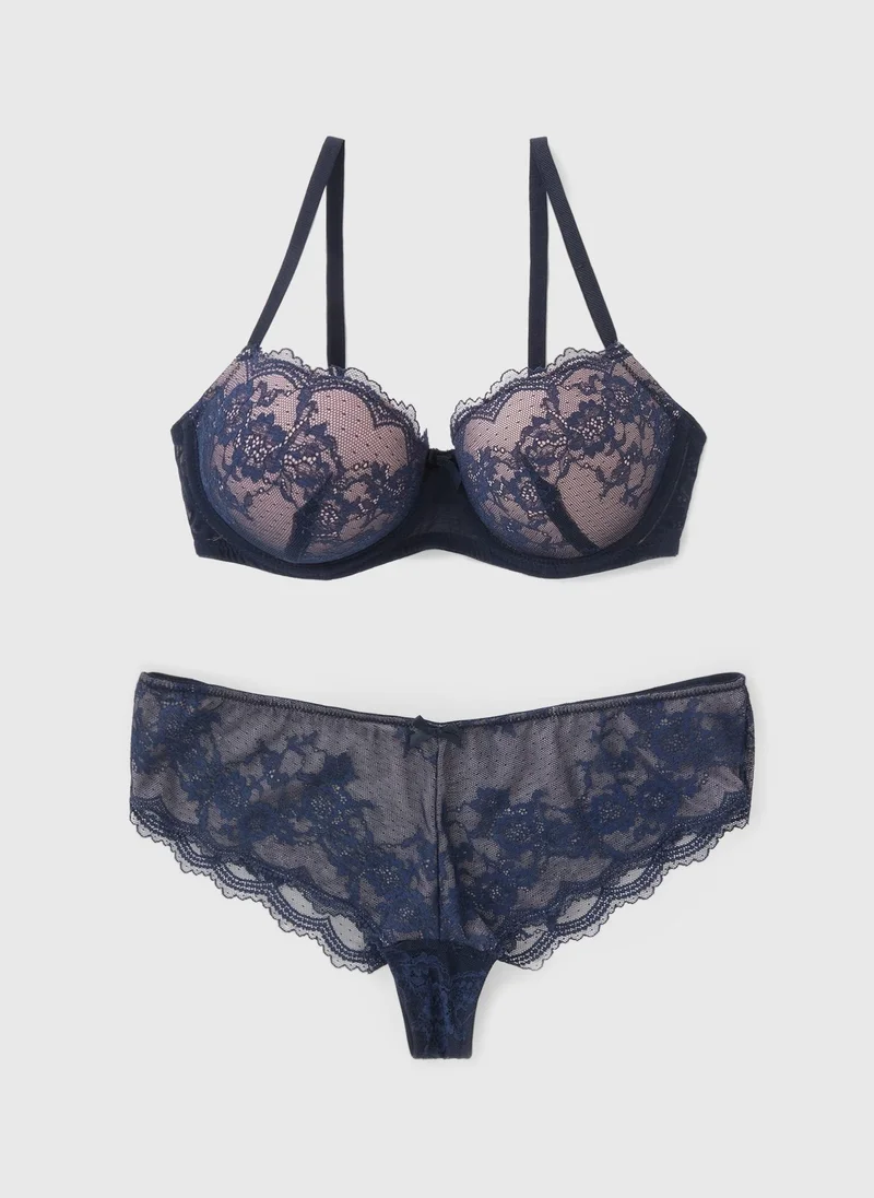 ماتلان Navy Lace Co Ord Bra & Knicker Set