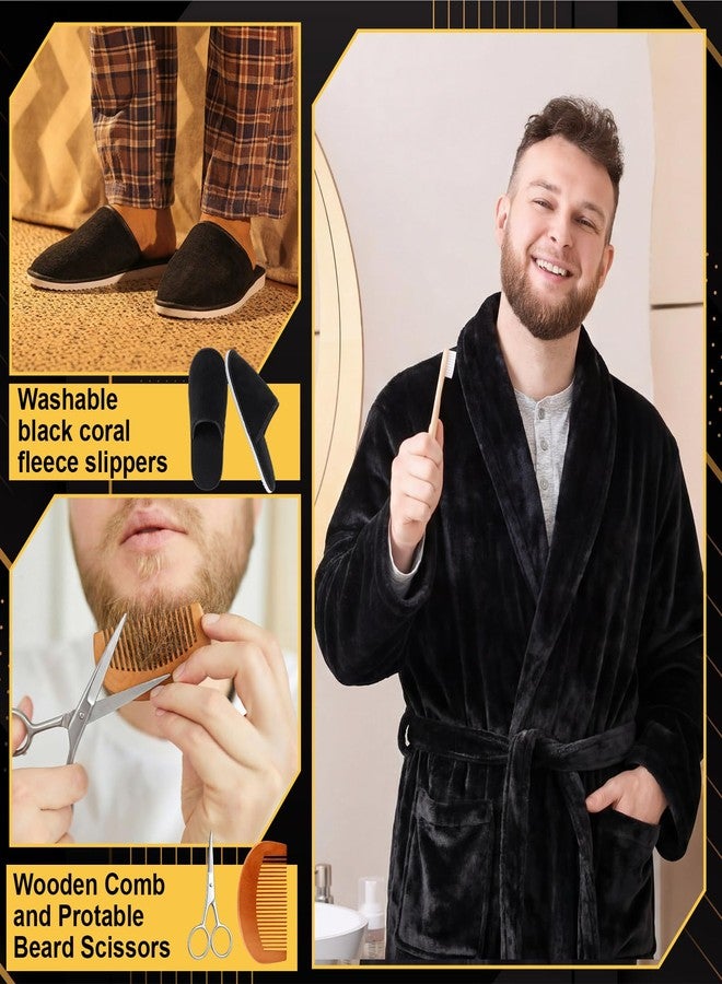 Hercicy 9 Pack Birthday Gifts for Men, Dad Beard Care Set for Him, Beard Grooming Bath Robe Slippers Nail Care Kit Towel Men's Gift Box for Husband Brother Dad(Black,Plush - Image 3