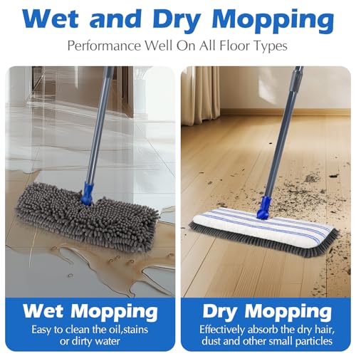 Masthome Microfiber Flip Mop,Masthome Flat Mop with Stainless Steel Handle,Mops for Floor Cleaning and 4 Reusable Washable Mops Pads,Wet & Dry Dust Mopping for Hardwood,Vinyl,Laminate,Tile Cleaning - Image 3