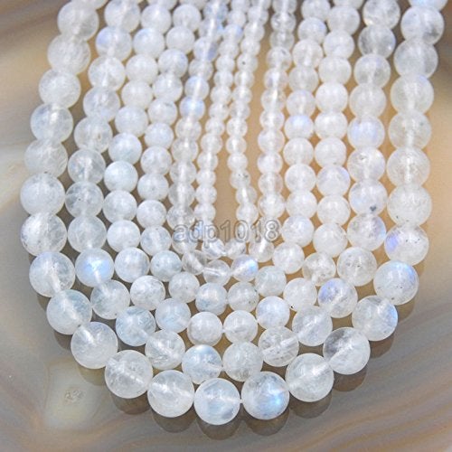 AD BEADS Natural White Moonstone Gemstone Round Loose Beads in 15.5" Strand (8mm) - Image 2