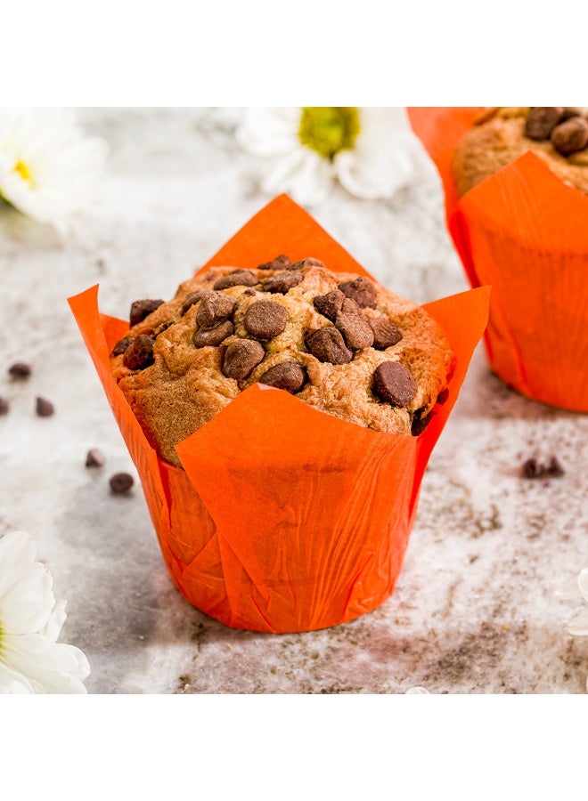 Restaurantware Panificio Premium 4 oz Orange Paper Tulip Baking Cup: Paper Baking Cups Perfect for Muffins, Cupcakes or Mini Snacks - Greaseproof - Disposable and Recyclable - 200ct Box - Image 3