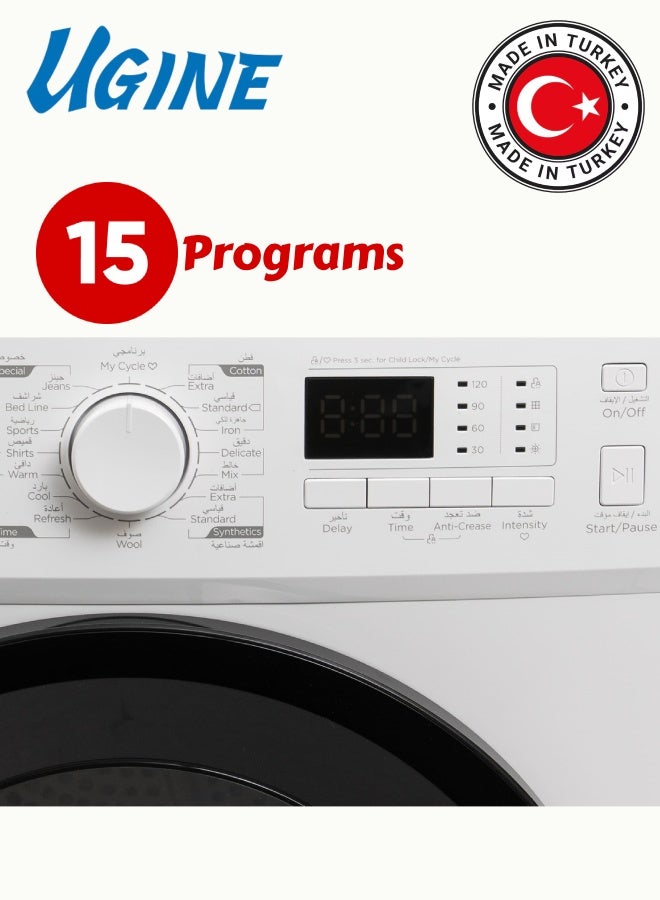 أوجين مجفف ملابس يوجين سعة 7 كجم – 16 برنامج تجفيف – شاشة LED – قفل حماية للأطفال – لون أبيض – موديل UDAVM7W - Image 2