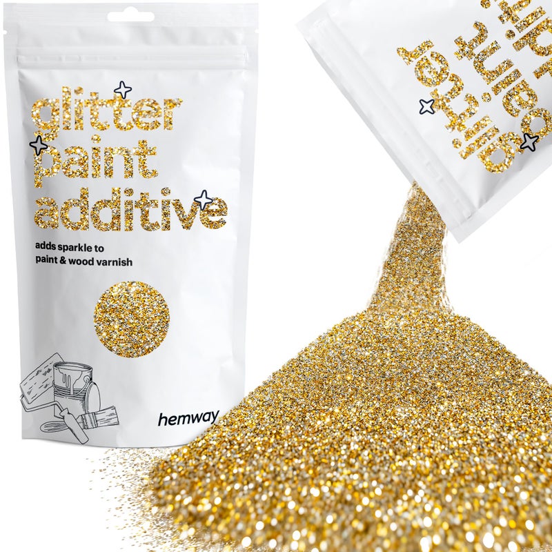 Hemway Glitter Paint Additive Glitter Crystals for Acrylic Paint, Interior & Exterior Walls, Wood, Varnish, Furniture, Matte, Gloss, Satin, Silk - 100g / 3.5oz - Gold Silver - Image 1