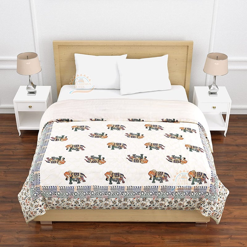 TC 400 HOPEE Shop Pure Cotton Traditional Jaipuri Design Printed Light Weight Double Bed QuiltRazaiRajai Multicolor 90 X 105 Inches  - Image 4