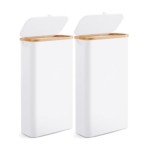 Fiona's magic Slim Laundry Hamper with Lid by Fiona's magic, 63L Narrow Laundry Basket with Removable Bag, White Collapsible Dirty Clothes Basket, Thin Tall Storage Basket for Bathroom, Bedroom (White, 2Pack) - Image 1