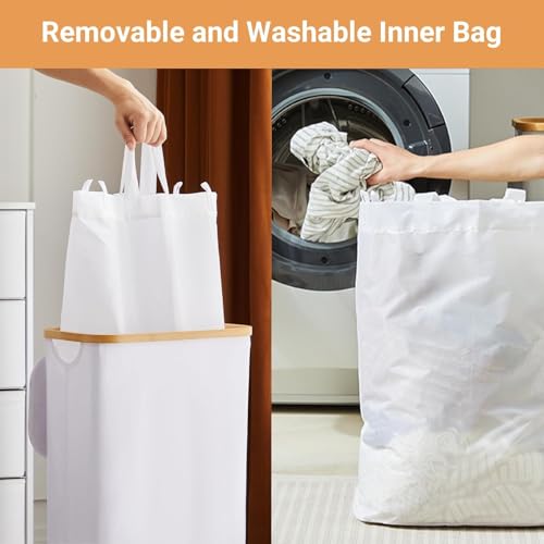 Fiona's magic Slim Laundry Hamper with Lid by Fiona's magic, 63L Narrow Laundry Basket with Removable Bag, White Collapsible Dirty Clothes Basket, Thin Tall Storage Basket for Bathroom, Bedroom (White, 2Pack) - Image 5