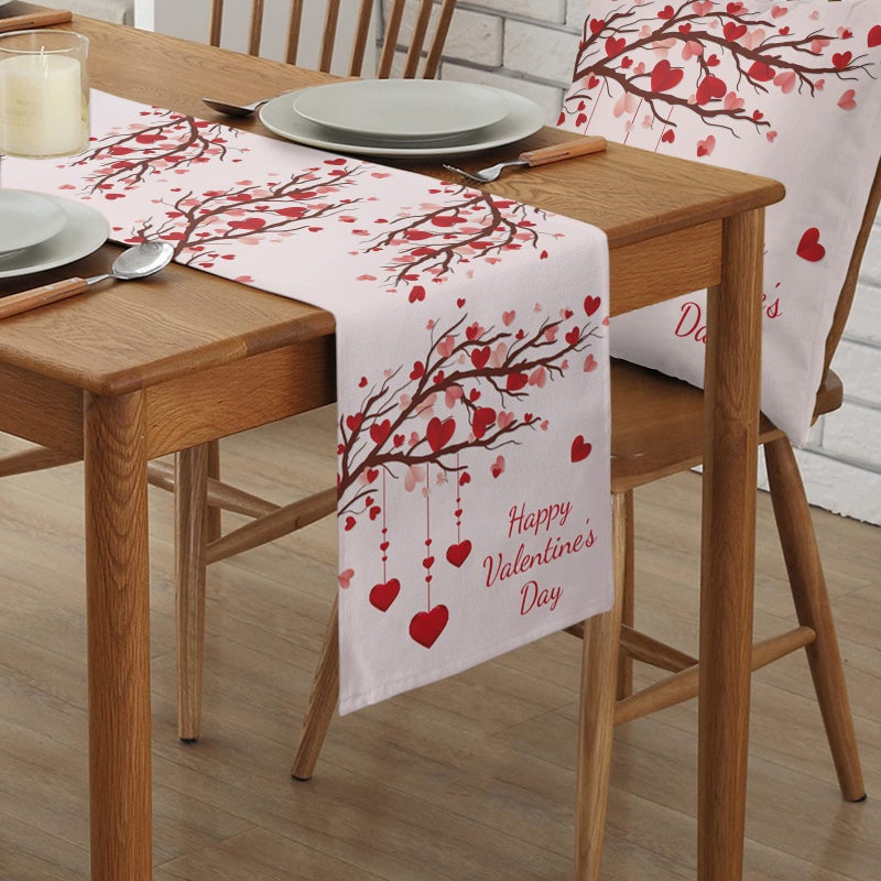 Crystal Emotion Valentines Day Table Runners 13x70inch, Pink, Cotton Linen Table Runner Cloth Dresser Scarves, Valentines Table Decorations for Coffee/Wedding/Holiday/Party/Dining, Romantic Love Heart Tree - Image 2