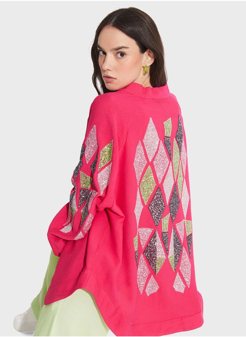 JUNE - Printed Puff Sleeve Kimono - Image 1