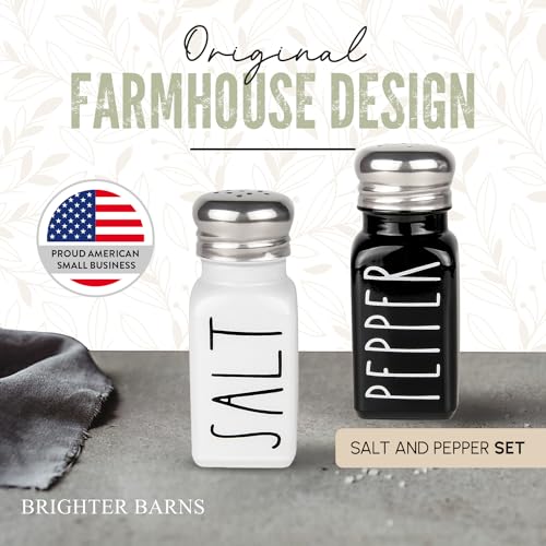 Brighter Barns Salt and Pepper Shakers Set by Brighter Barns - Cute Modern Farmhouse Kitchen Decor for Home Restaurants Wedding - Gorgeous Vintage Glass Black White Shaker Sets with Stainless Steel Lids - Image 2