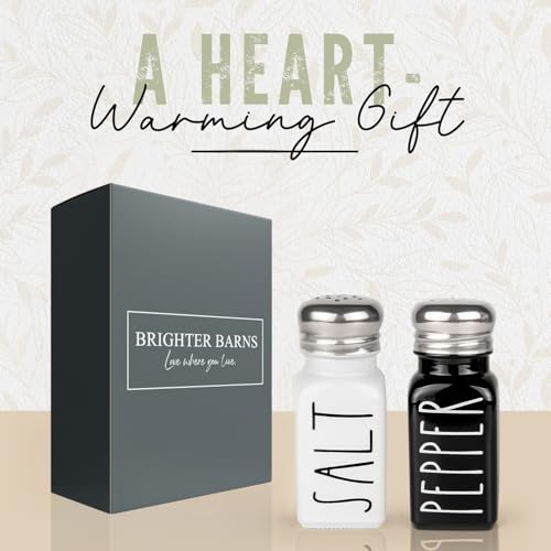Brighter Barns Salt and Pepper Shakers Set by Brighter Barns - Cute Modern Farmhouse Kitchen Decor for Home Restaurants Wedding - Gorgeous Vintage Glass Black White Shaker Sets with Stainless Steel Lids - Image 5