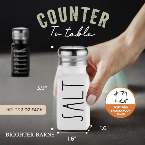 Brighter Barns Salt and Pepper Shakers Set by Brighter Barns - Cute Modern Farmhouse Kitchen Decor for Home Restaurants Wedding - Gorgeous Vintage Glass Black White Shaker Sets with Stainless Steel Lids - Image 4