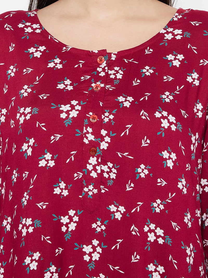 Clovia Women Cotton Maxi Casual Nightgown (NS1359P09XXL_Maroon_XXL) - Image 4