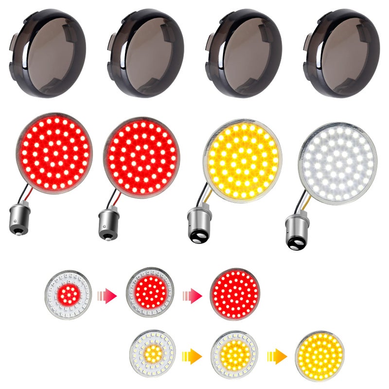 Sequential Led Turn Signals, 1157 Front + 1156 Rear Blinkers with Smoked Lens Compatible with Harley Sportster Softail Street Glide Road King Cruiser Turing