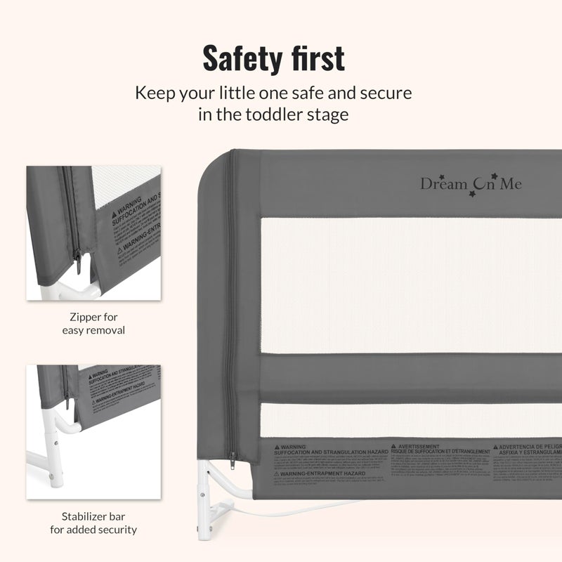 Dream On Me Lightweight Mesh Security Adjustable Bed Rail for Toddler, Breathable Mesh Fabric, Suitable for All Types of Beds, Reinforced Anchor System Bed Guard Rail, Grey - Image 5