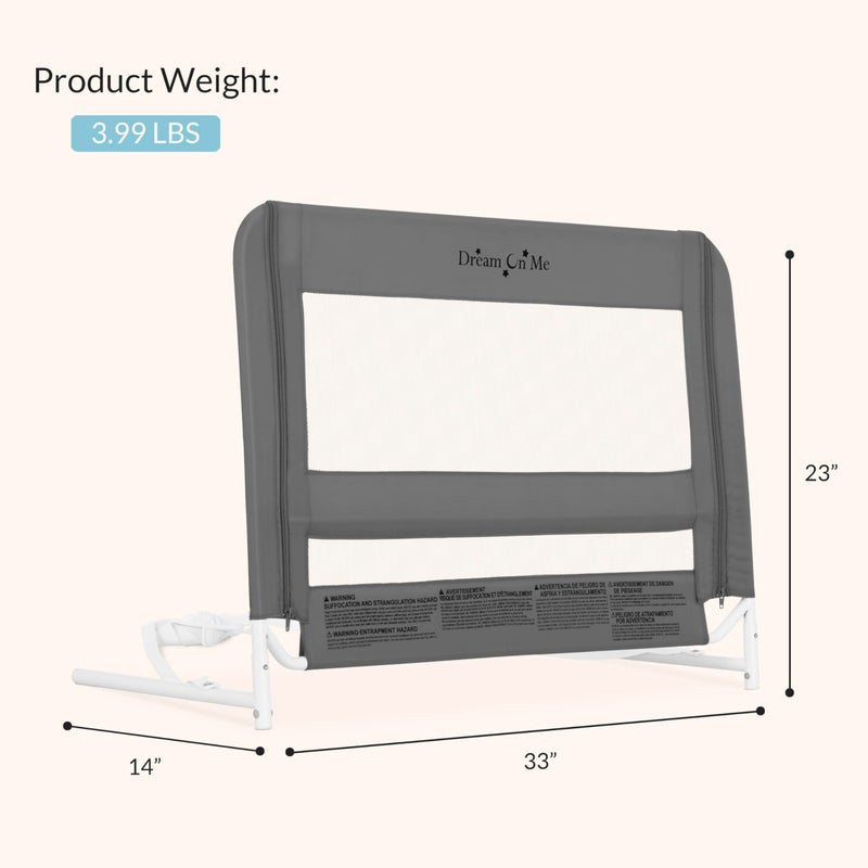 Dream On Me Lightweight Mesh Security Adjustable Bed Rail for Toddler, Breathable Mesh Fabric, Suitable for All Types of Beds, Reinforced Anchor System Bed Guard Rail, Grey - Image 3