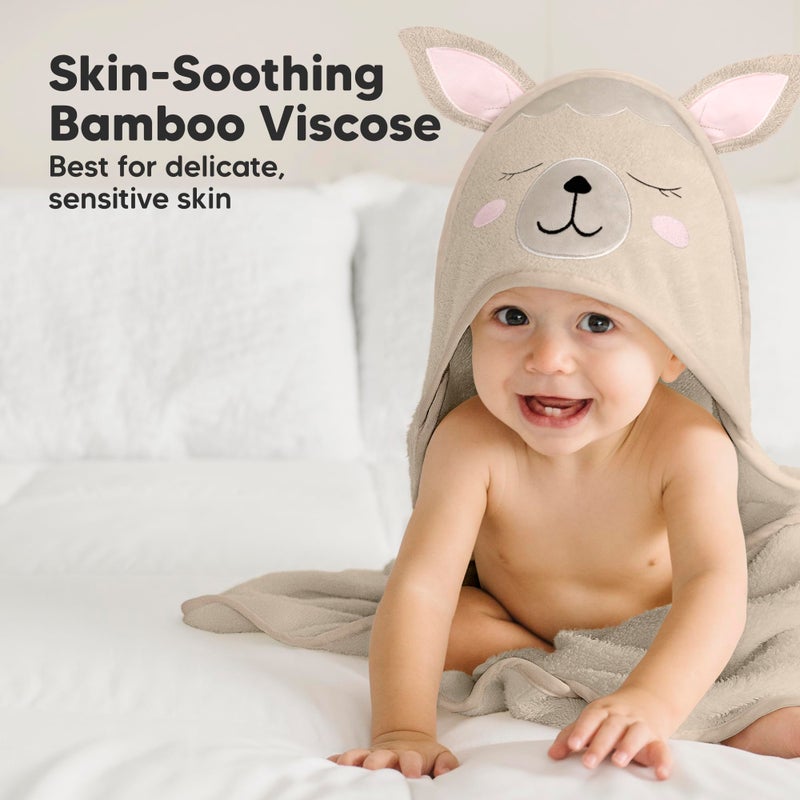 KeaBabies Hooded Baby Towel for Newborn - Viscose Derived from Bamboo Large Baby Bath Towels with Hood for Boys, Girls, Toddler, Extra Absorbent & Soft Newborn Bath Essentials (Alpaca, Regular) - Image 3