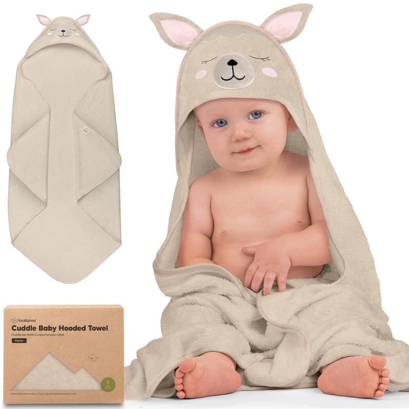 KeaBabies Hooded Baby Towel for Newborn - Viscose Derived from Bamboo Large Baby Bath Towels with Hood for Boys, Girls, Toddler, Extra Absorbent & Soft Newborn Bath Essentials (Alpaca, Regular) - Image 1