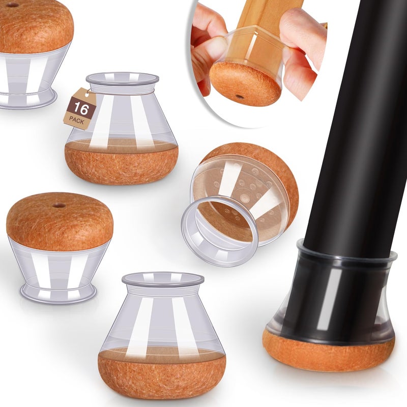 Chair Leg Floor Protectors for Hardwood Floors Felt Furniture Pads Silicone Caps 16 Pack Non Slip Reduce Noise Clear Round Medium Fit 34  1316 1930mm