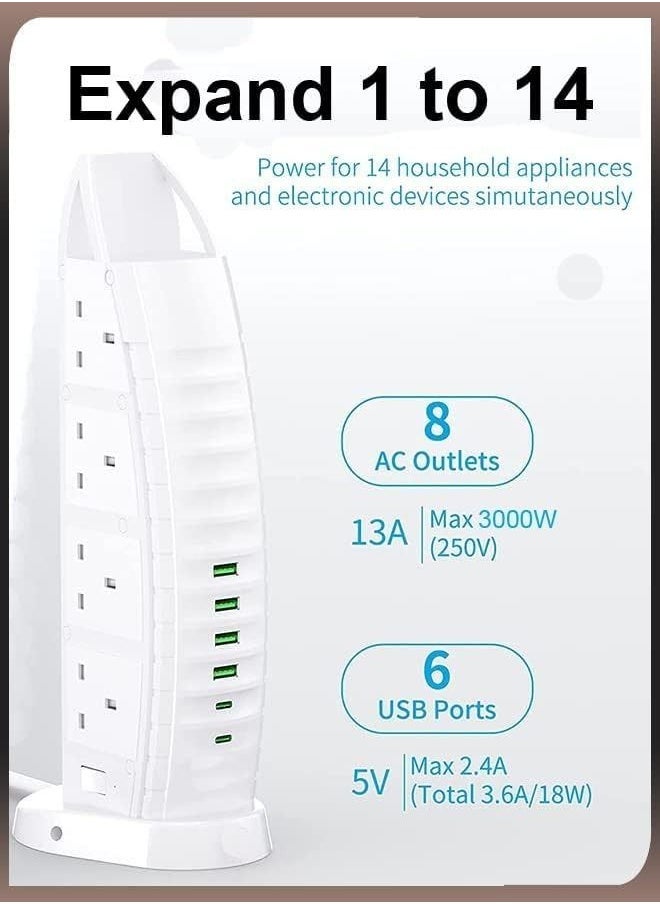 BGM 8 Way Stylish Power Extension Cord 6 USB Fast Charging Ports Burj Al Arab Power Socket  - Image 2