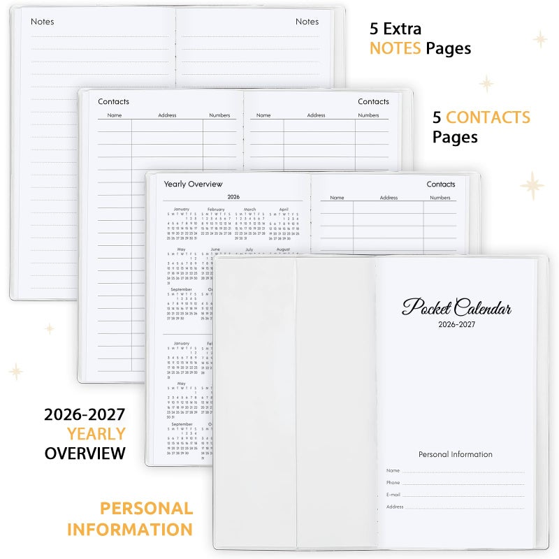 Zuozee Pocket Calendar 2026-2027, Monthly Purse Planner - 6.7" x 3.7" - Runs from January 2026 Until December 2027, Pocket Calendar with PVC Cover for Planning, Organizing and Office - Black Flower - Image 2