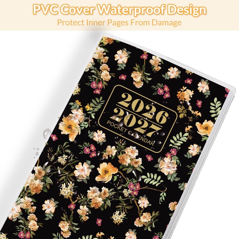Zuozee Pocket Calendar 2026-2027, Monthly Purse Planner - 6.7" x 3.7" - Runs from January 2026 Until December 2027, Pocket Calendar with PVC Cover for Planning, Organizing and Office - Black Flower - Image 5