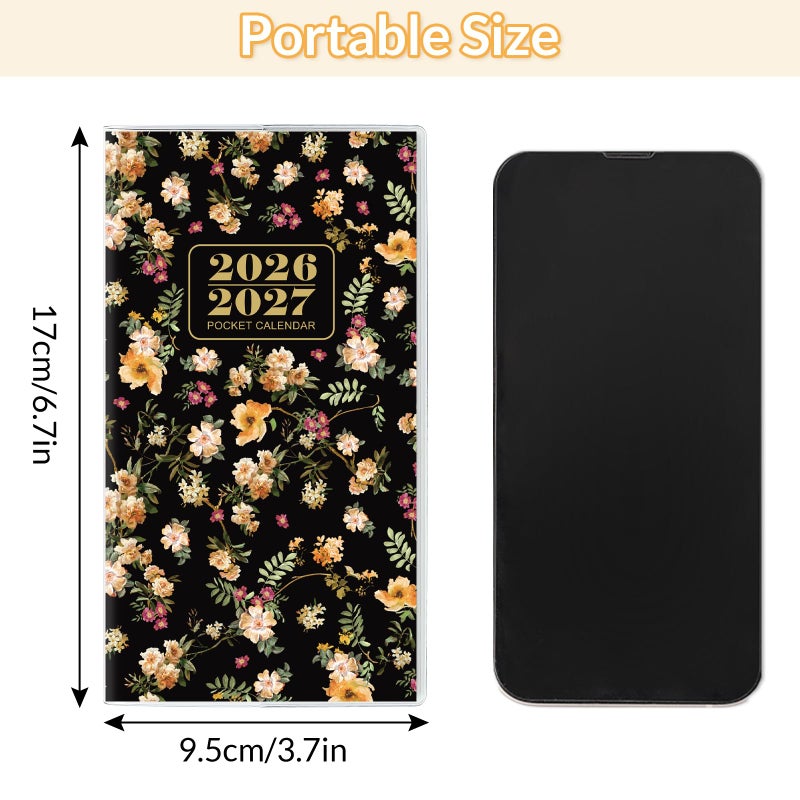 Zuozee Pocket Calendar 2026-2027, Monthly Purse Planner - 6.7" x 3.7" - Runs from January 2026 Until December 2027, Pocket Calendar with PVC Cover for Planning, Organizing and Office - Black Flower - Image 4