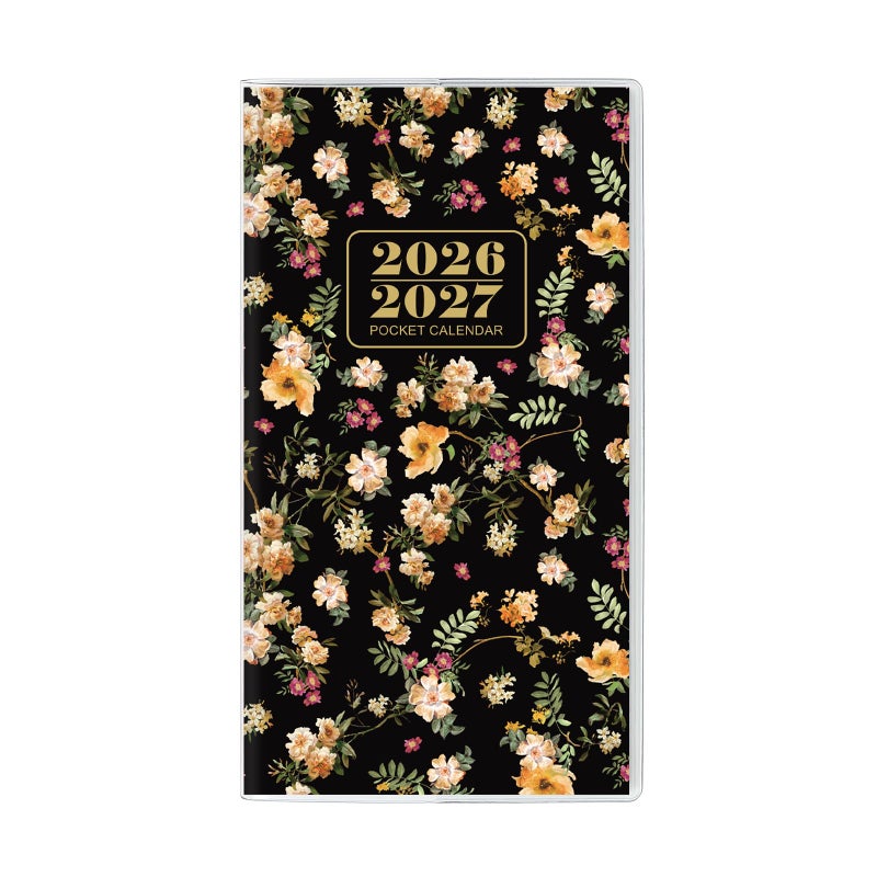 Zuozee Pocket Calendar 2026-2027, Monthly Purse Planner - 6.7" x 3.7" - Runs from January 2026 Until December 2027, Pocket Calendar with PVC Cover for Planning, Organizing and Office - Black Flower - Image 1