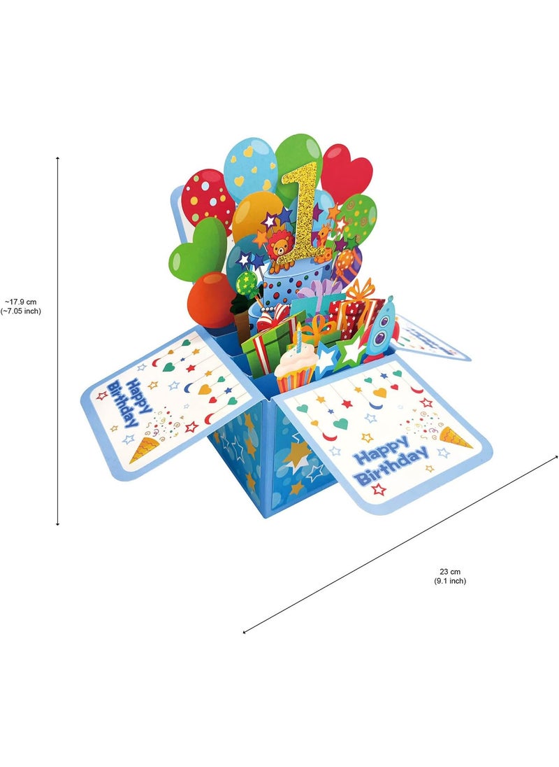 ZOOYOO ZOOYOO Happy 1st Birthday Card3D Pop Up First Birthday Greeting Card for Baby BoySonGrandsonNephew with 1 Envelop1 Message CardBlue  - Image 3