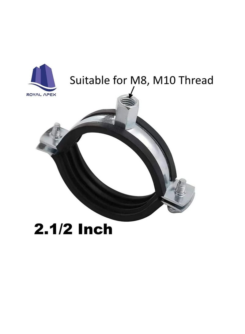Heavy Duty Adjustable Two-screw Pipe Galvanized Iron (GI) Clamp with Rubber Lined or Unlined for Wall Ceiling Mount Pipe Supports, Split Ring Hanger (2.1/2 Inch, Pack of 10)  - Image 1