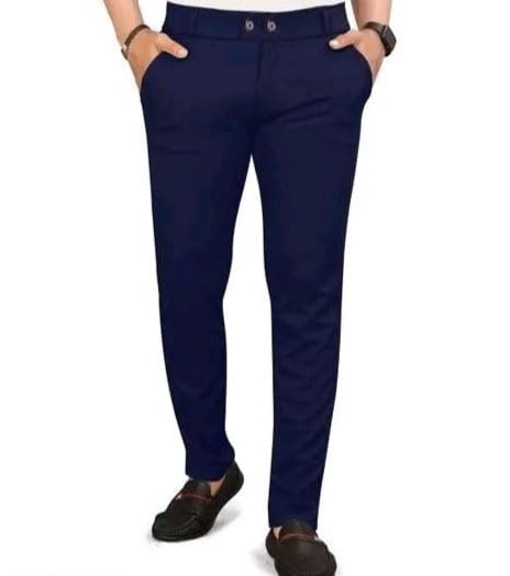 HARSHAD KUMAR & CO . Men's Solid Lycra Slim Fit Stretchable Casual Wear Comfortable Formal Mid Rise Trousers Pants (38, Navy Blue) - Image 1