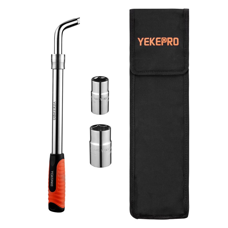 YEKEPRO Extendable Lug Wrench with Flip Sockets 4in1 Telescoping Tire Tool Set 6 Position Adjustable 152 to 207 Includes 1719mm 2122mm CRV Sockets for Most Cars SUVs W12004 - Image 2