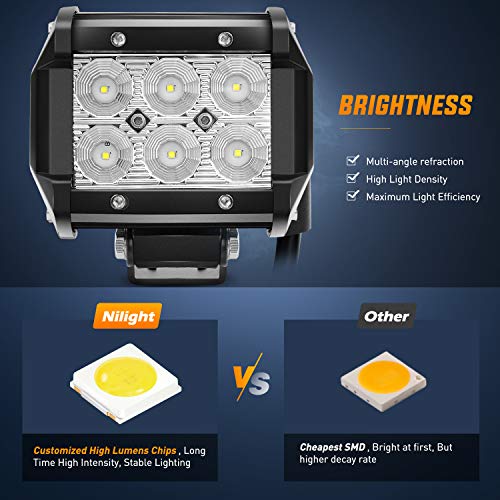 Nilight Led Pods 2Pcs 18W 1260LM Flood Led Off Road Lights Super Bright Driving Fog Boat Lights Led Work Light Bar for Trucks Pickup Golf Cart SUV ATV UTV 4x4 Van Camper - Image 3