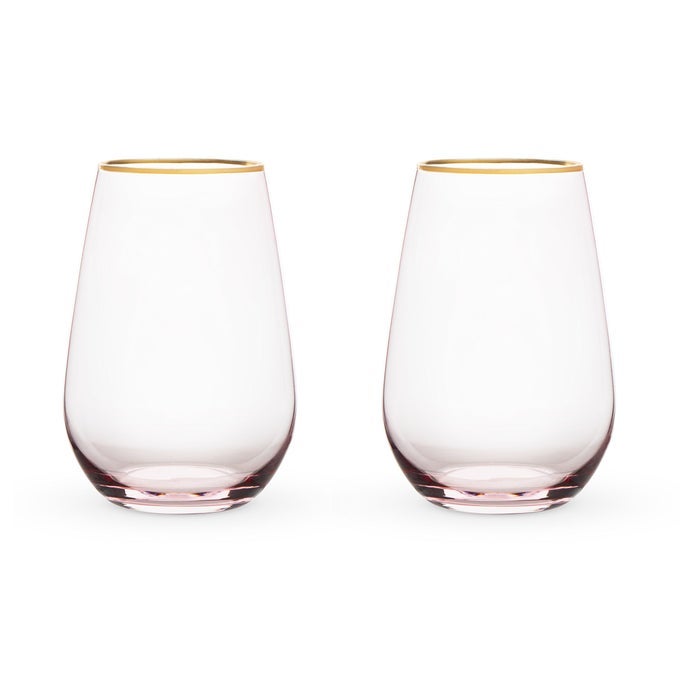 ROSE WINE GLASSES GOLD RIMMED PINK TINTED CRYSTAL WINE GLASS SET STEMLESS WINE GLASSES SET OF 2 18 OUNCES
