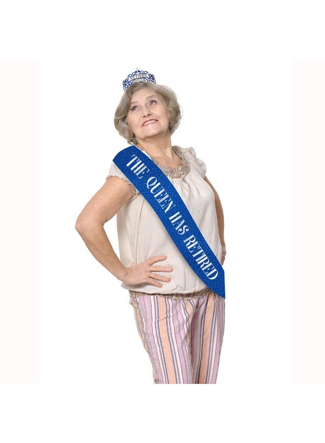 JPACO Retirement Tiara & Sash Set - The Queen Has Retired Sash and Crown with Rhinestones for Women & Large Gold Safety Metal Pin. Great for Retirement Party & Events (Blue) - Image 4