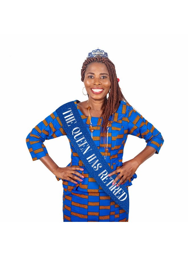 JPACO Retirement Tiara & Sash Set - The Queen Has Retired Sash and Crown with Rhinestones for Women & Large Gold Safety Metal Pin. Great for Retirement Party & Events (Blue) - Image 3